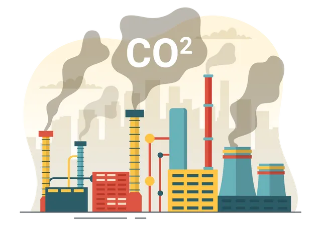 Indústria produz dióxido de carbono  Ilustração