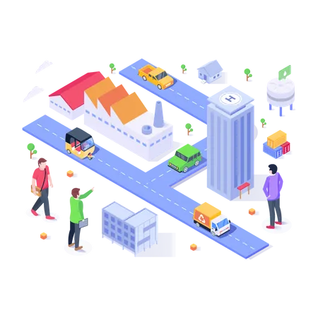 A Commercial Industrial Area Of A City Isometric Illustration Illustration