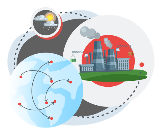 Industrial emissions destroy atmosphere and air on planet  Illustration