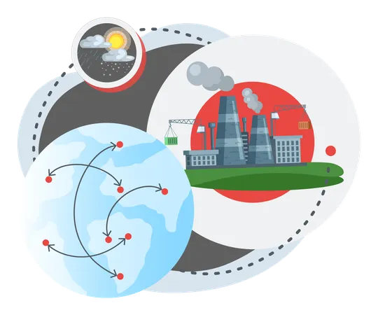 Industrial emissions destroy atmosphere and air on planet  Illustration