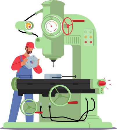 Industrial Employee Working on machine in plant  Illustration