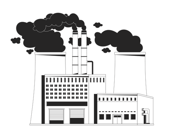 Industrial Factory With Smoke Pollution  Illustration