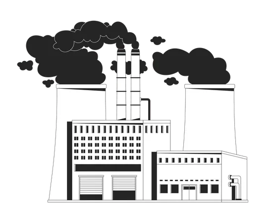 Industrial Factory With Smoke Pollution  Illustration