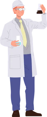 Industrial Laboratory Scientist Character Working With Chemicals And Glassware Equipment Conducting Research Experiment Vector Illustration Isolated On White Education Science And Extraction 일러스트레이션