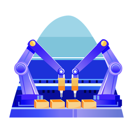 Industrial Robot working on product packaging  Illustration