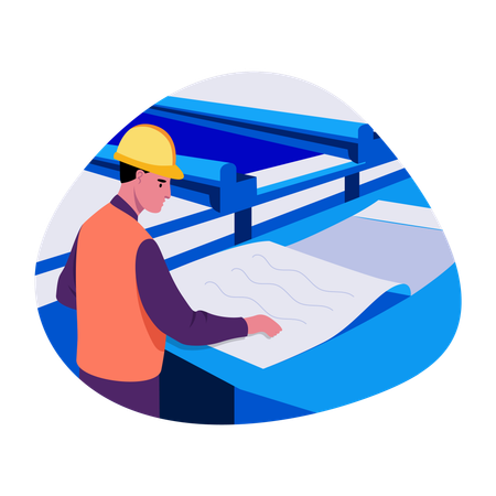 Industrial worker working on plans  Illustration