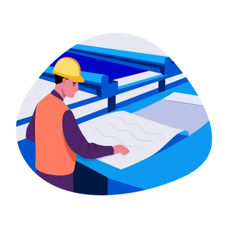 Industrial worker working on plans  Illustration