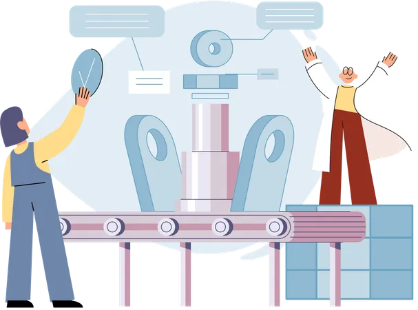 Industriearbeiter überwachen automatisierte Produktionslinie  Illustration