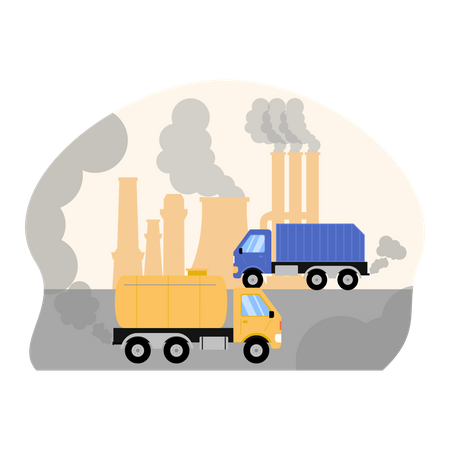 Industriefahrzeuge setzen schädliche Gase frei  Illustration