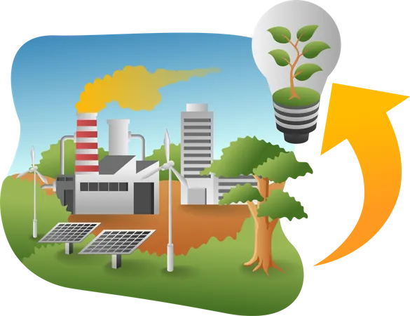 Industries converting to renewable energy sources  Illustration
