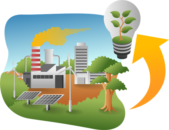 Industries converting to renewable energy sources  Illustration