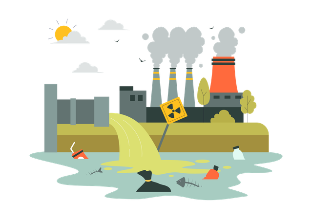 Industries creating water pollution  Illustration