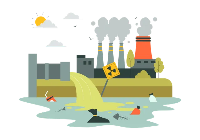 Industries creating water pollution  Illustration