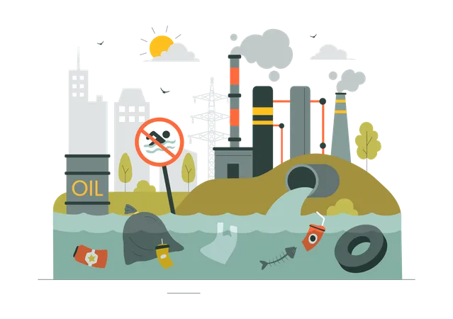 Industries creating water pollution  Illustration