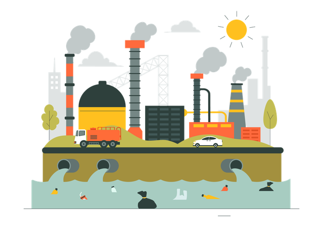 Industries creating water pollution  Illustration