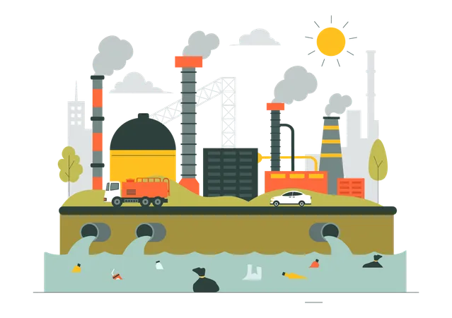 Industries creating water pollution  Illustration