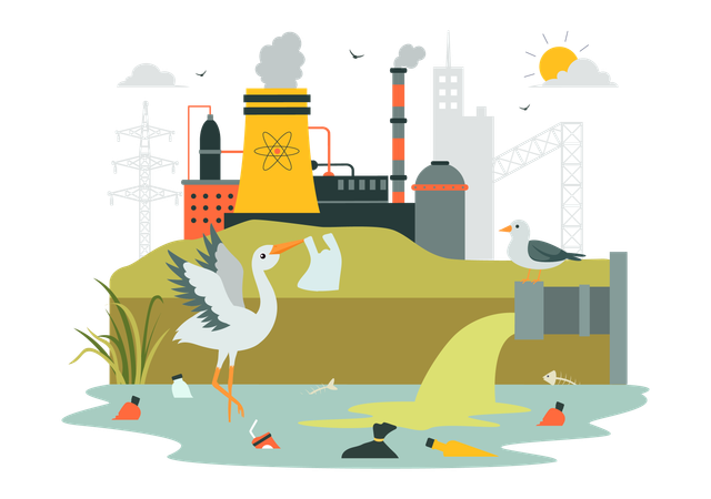 Industries creating water pollution  Illustration