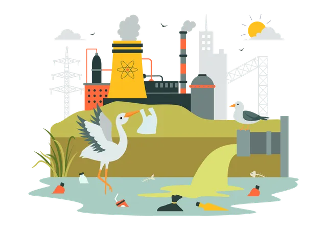 Industries creating water pollution  Illustration