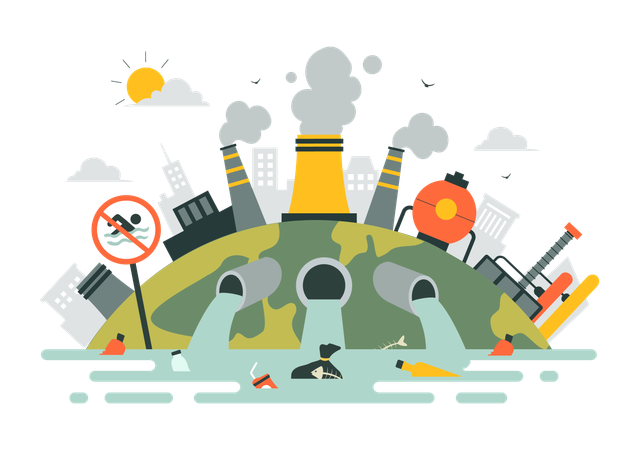 Industries creating water pollution  Illustration