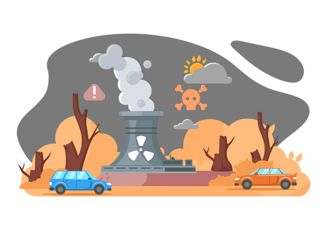 Industries releasing gases causing global warming  Illustration