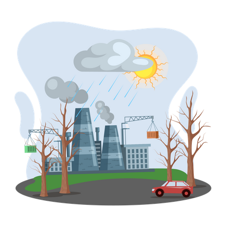 Industries releasing harmful gases into atmosphere Illustration