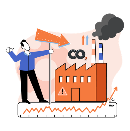 Industries releasing high amount of carbon gases into atmosphere  Illustration