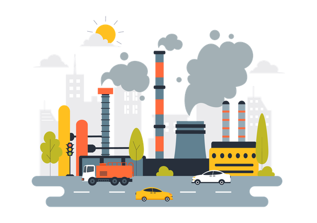 Industry causing air pollution  Illustration