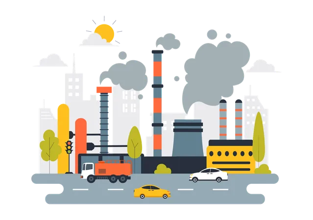 Industry causing air pollution  Illustration