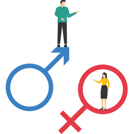Gender Business Gap Concept Inequality Between Men And Women In Wages And Career Opportunities Entrepreneurs And Women Stand On Gender Symbols Discrimination Against Women Salary Gap Illustration