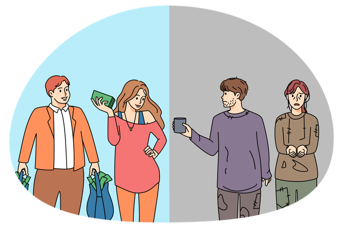 Inequality of poor and rick people in society  Illustration