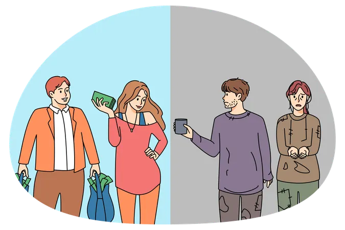 Inequality of poor and rick people in society  Illustration