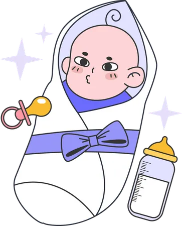 Infant baby drinks milk bottle  Illustration