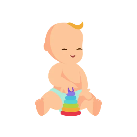 Infant baby playing with toy  Illustration