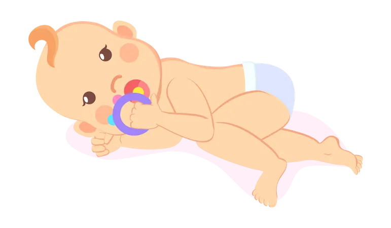 Infant baby playing with toy  Illustration