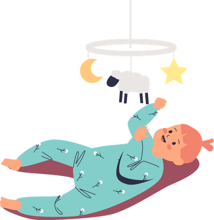 Infant baby playing with toy carousel  Illustration