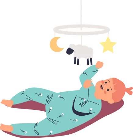 Infant baby playing with toy carousel Illustration