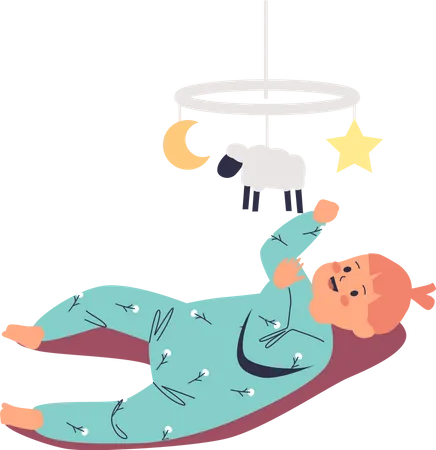 Infant baby playing with toy carousel  Illustration