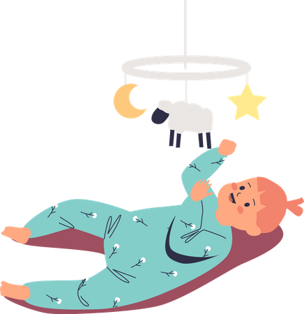 Infant baby playing with toy carousel  イラスト