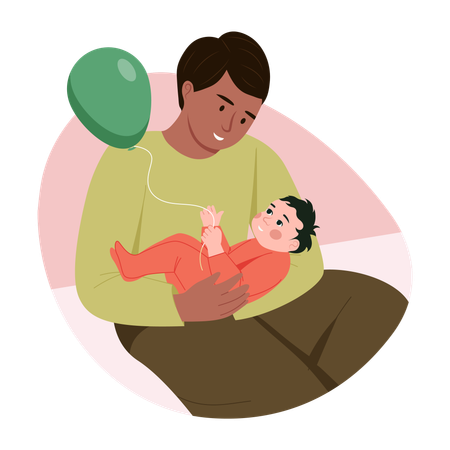 Infant playing with balloon  Illustration