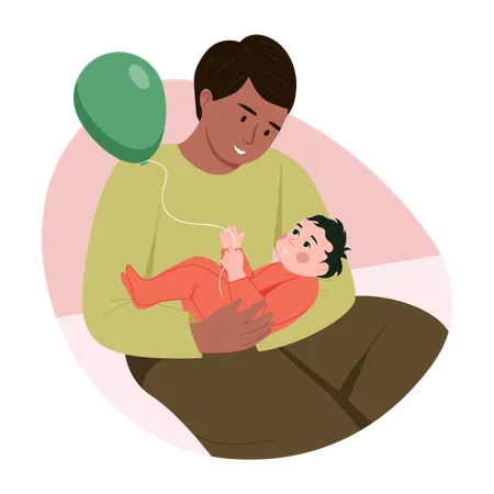 Infant playing with balloon  Illustration