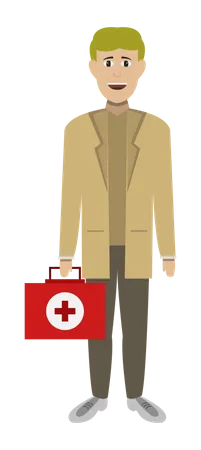 Homme médecin avec kit médical  Illustration