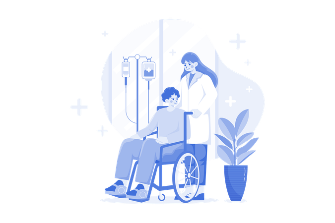 Infirmière aidant un homme handicapé  Illustration