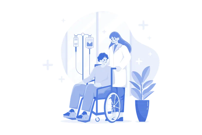 Infirmière aidant un homme handicapé  Illustration