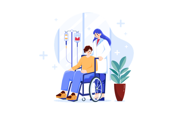 Infirmière aidant un homme handicapé  Illustration