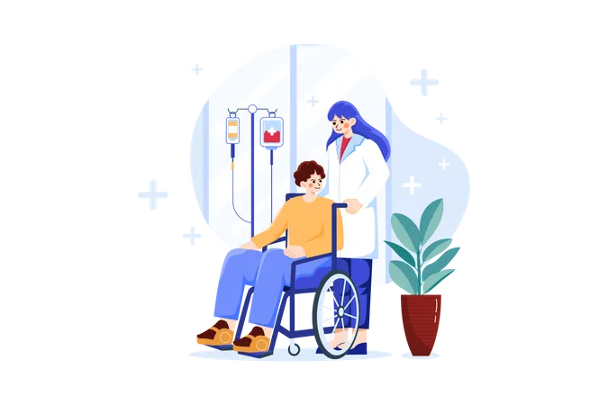 Infirmière aidant un homme handicapé  Illustration