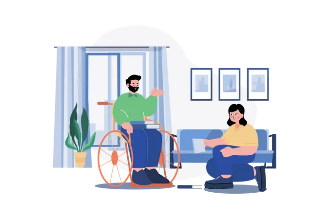 Infirmière aidant un homme handicapé  Illustration