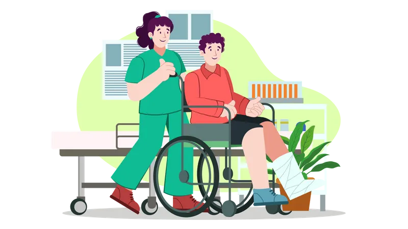 Infirmière aidant un homme handicapé  Illustration