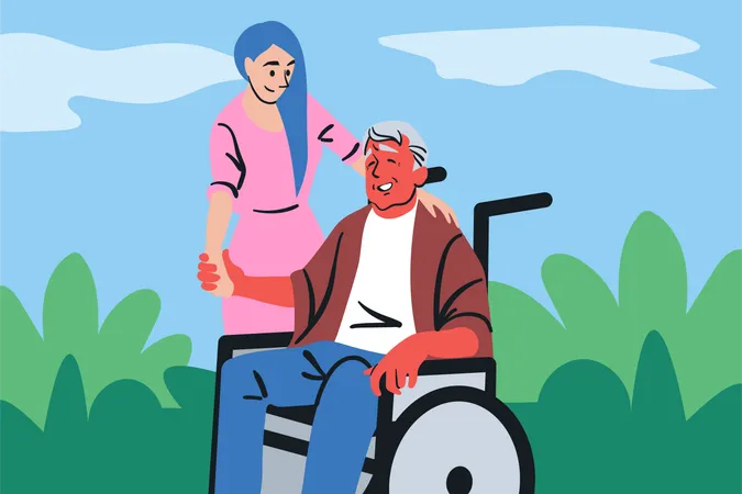 Infirmière aidant un homme handicapé  Illustration