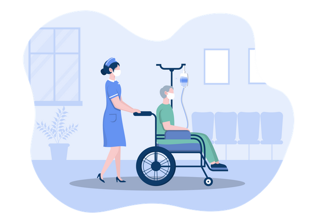 Infirmière aidant un patient handicapé  Illustration