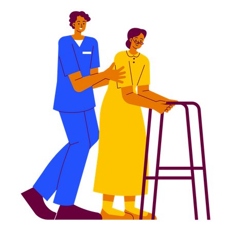 Infirmière aidant une femme âgée  Illustration